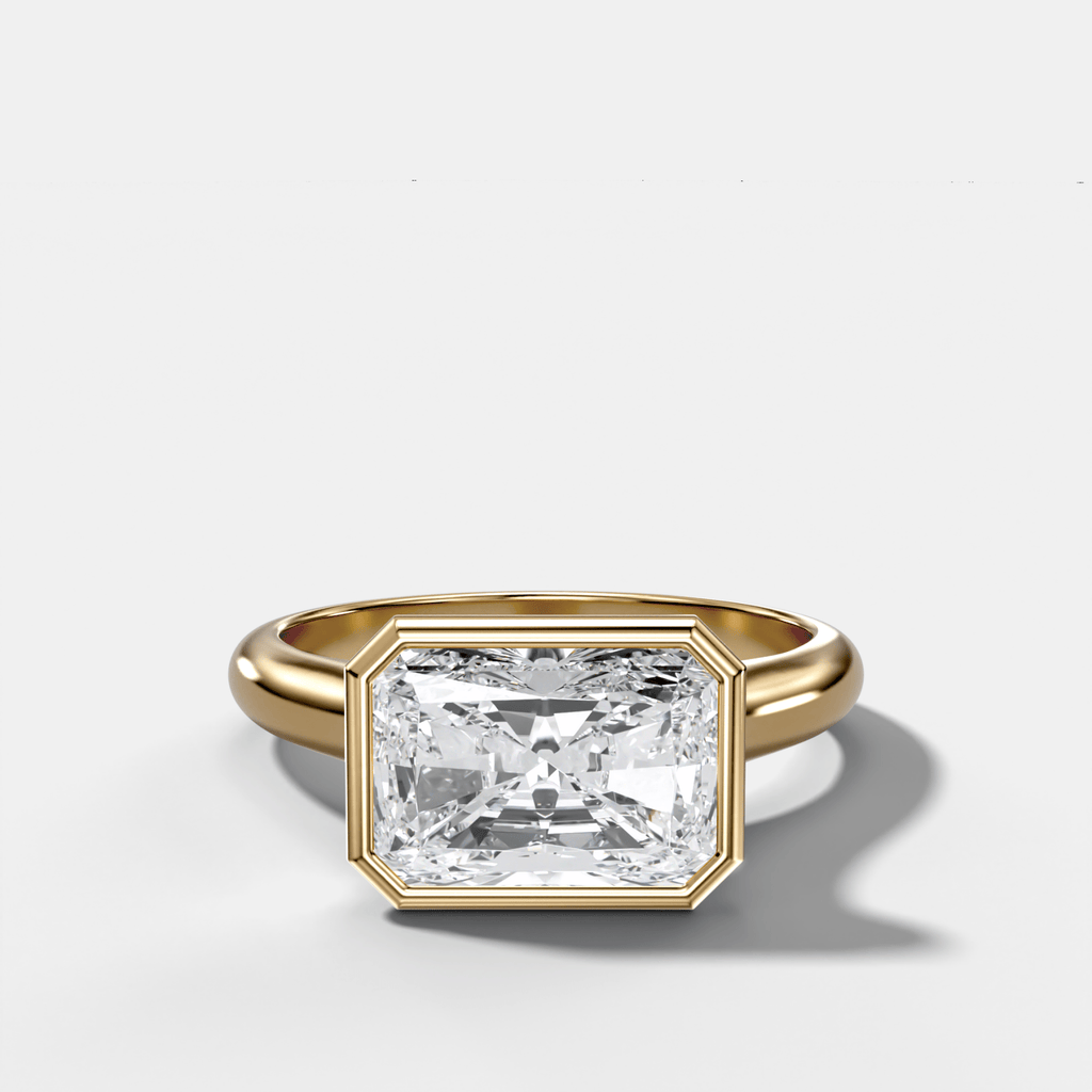 Cathedral Bezel Set Solitaire Engagement Ring With Elongated Radiant Diamond (East West)