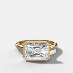 Cathedral Bezel Set Solitaire Engagement Ring With Elongated Radiant Diamond (East West)