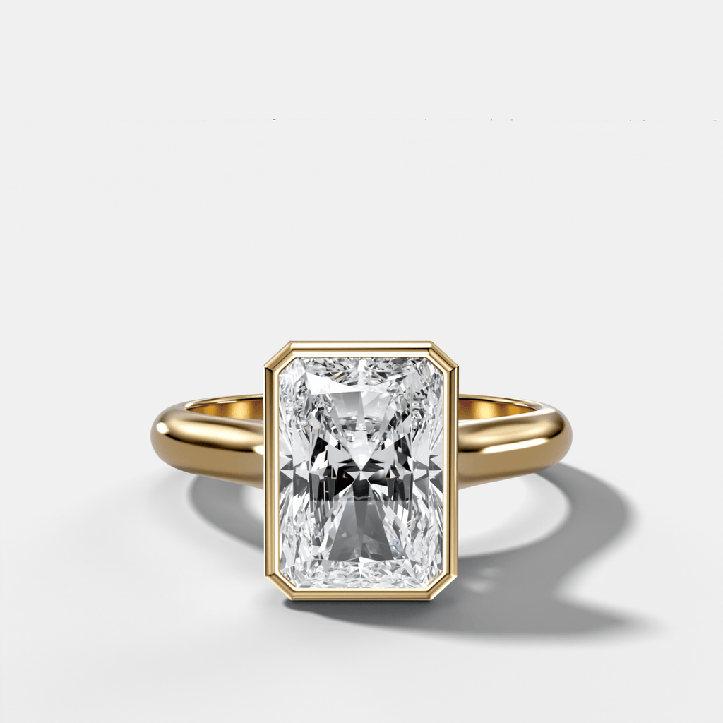 Cathedral Bezel Set Solitaire Engagement Ring With Elongated Radiant Diamond