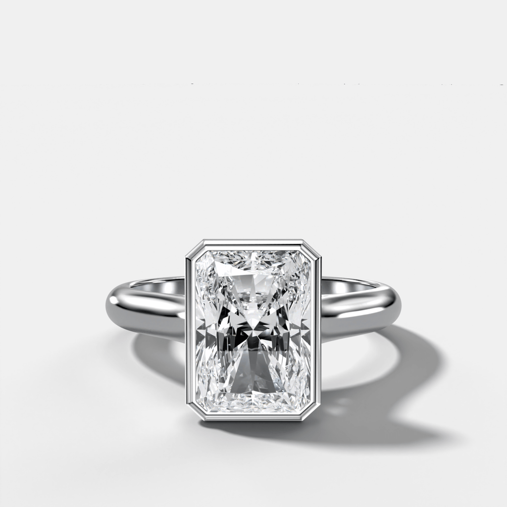 Cathedral Bezel Set Solitaire Engagement Ring With Elongated Radiant Diamond