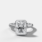 Cathedral Bezel Set Solitaire Engagement Ring With Elongated Radiant Diamond
