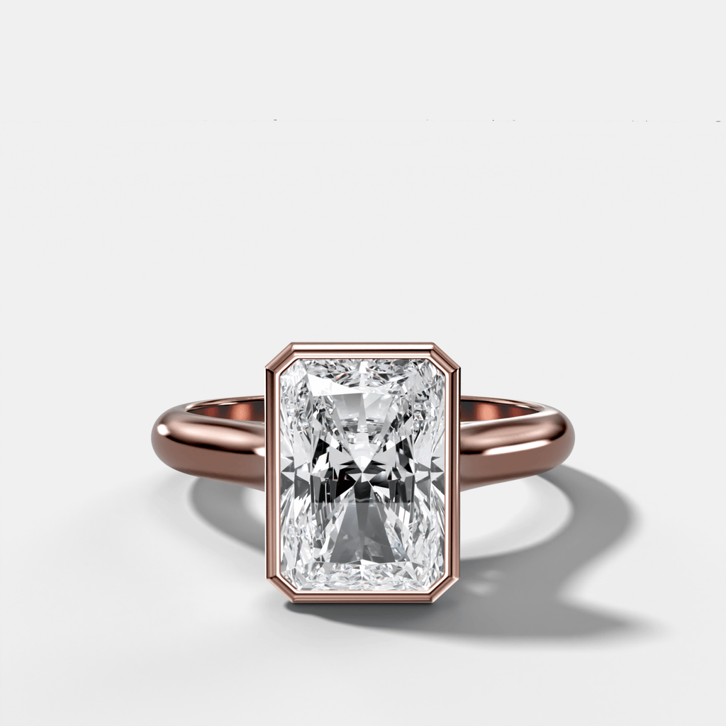 Cathedral Bezel Set Solitaire Engagement Ring With Elongated Radiant Diamond