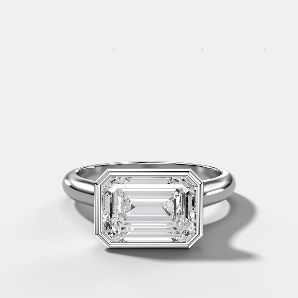 Cathedral Bezel Set Solitaire Engagement Ring With Emerald Cut Diamond (East West)