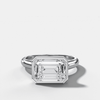 Cathedral Bezel Set Solitaire Engagement Ring With Emerald Cut Diamond (East West)