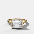 Cathedral Bezel Set Solitaire Engagement Ring With Emerald Cut Diamond (East West)