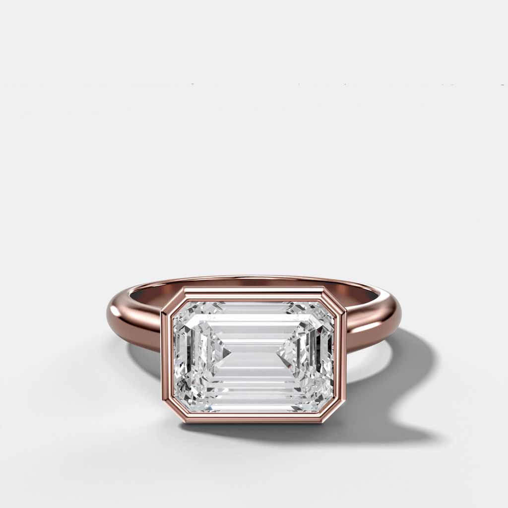 Cathedral Bezel Set Solitaire Engagement Ring With Emerald Cut Diamond (East West)
