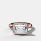 Cathedral Bezel Set Solitaire Engagement Ring With Emerald Cut Diamond (East West)