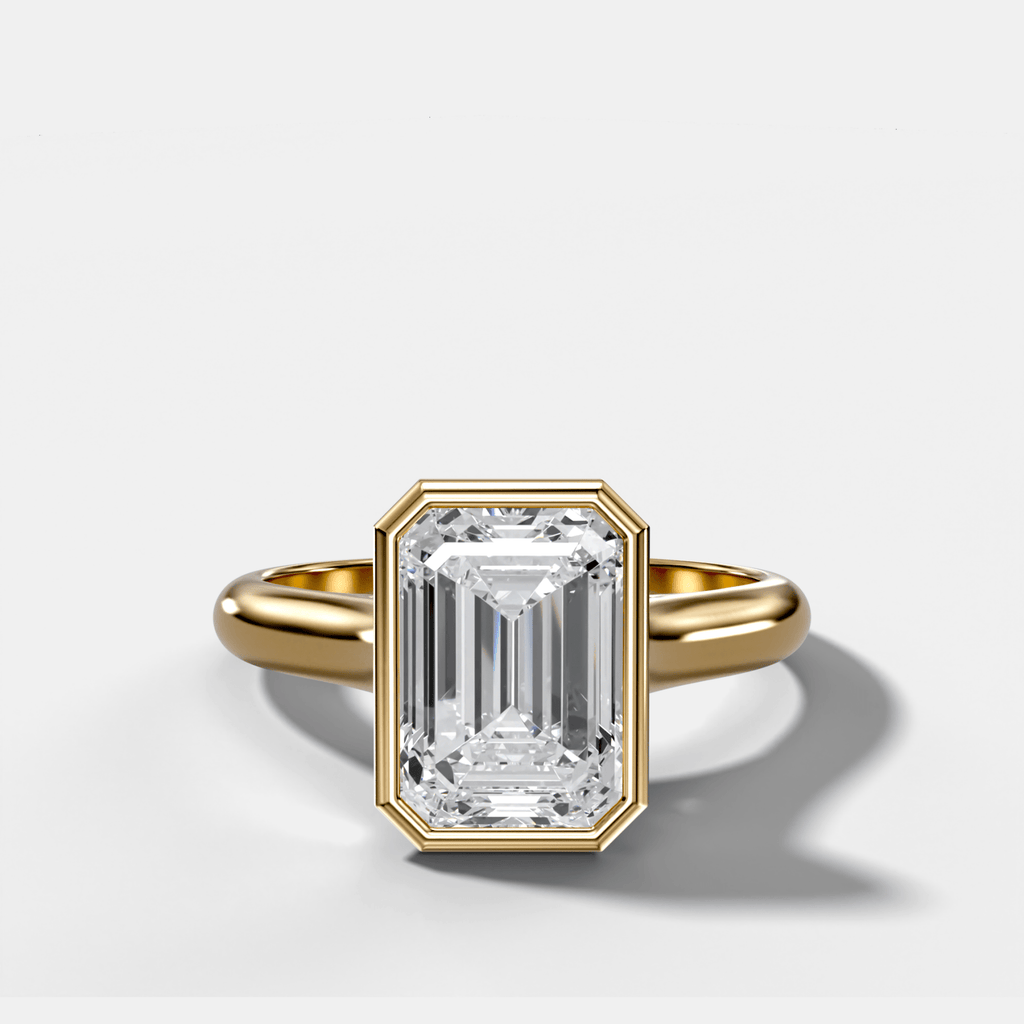 Cathedral Bezel Set Solitaire Engagement Ring With Emerald Diamond