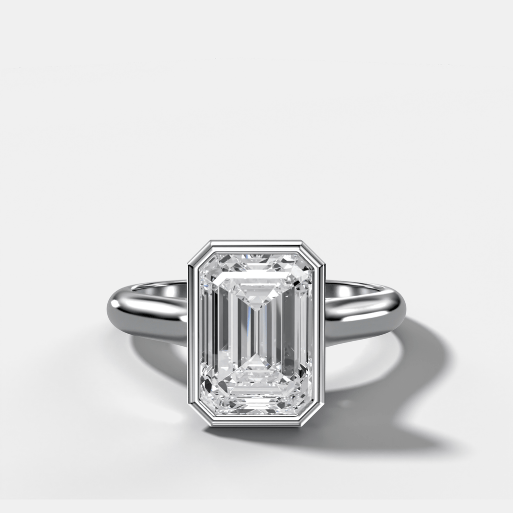 Cathedral Bezel Set Solitaire Engagement Ring With Emerald Diamond