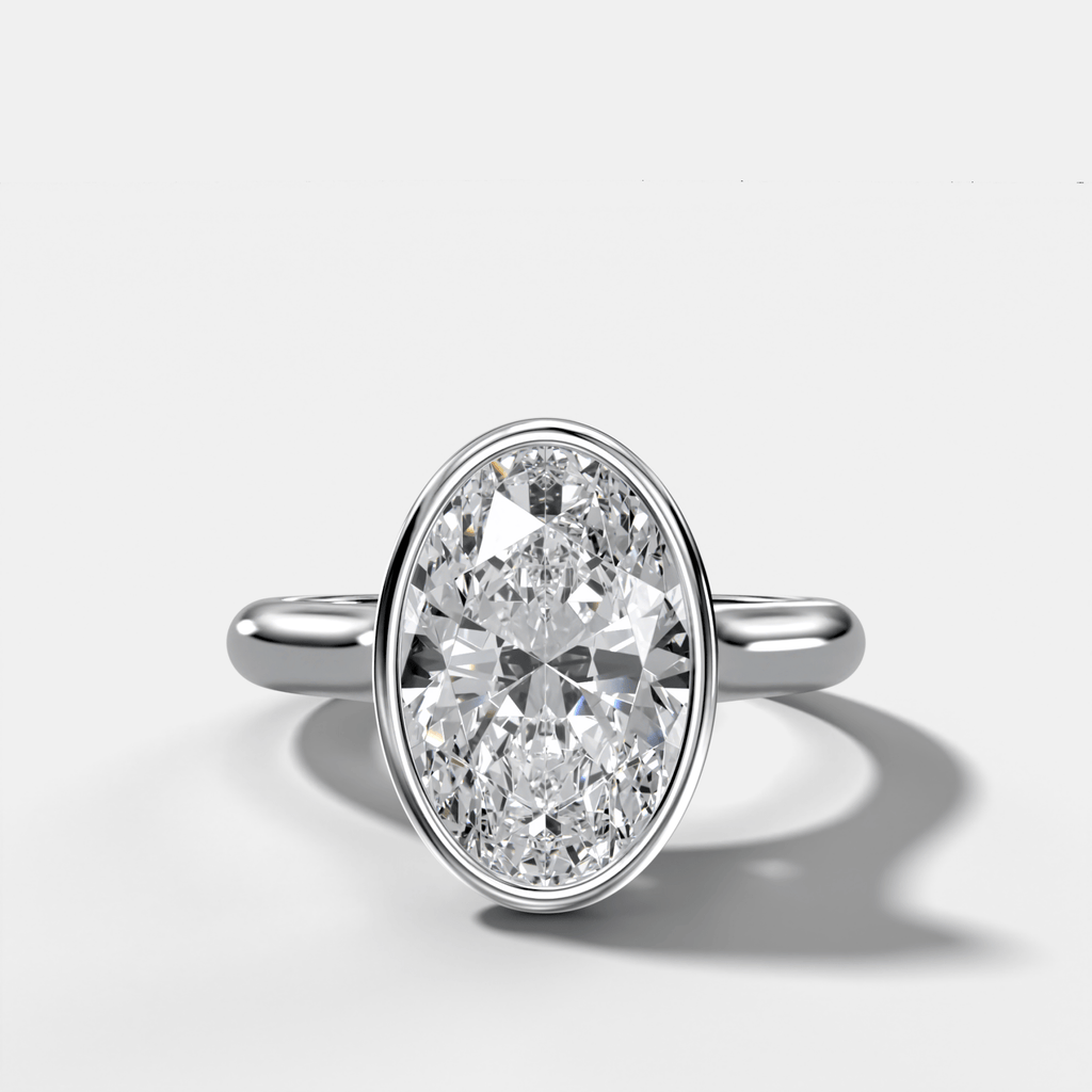 Cathedral Bezel Set Solitaire Engagement Ring With Oval Diamond