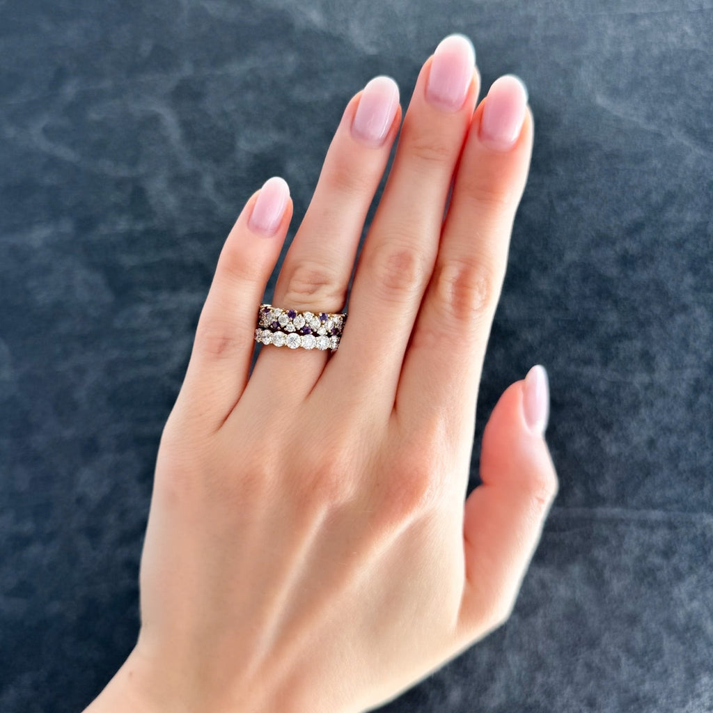 Celestial Round Diamond Wedding Band with Amethyst
