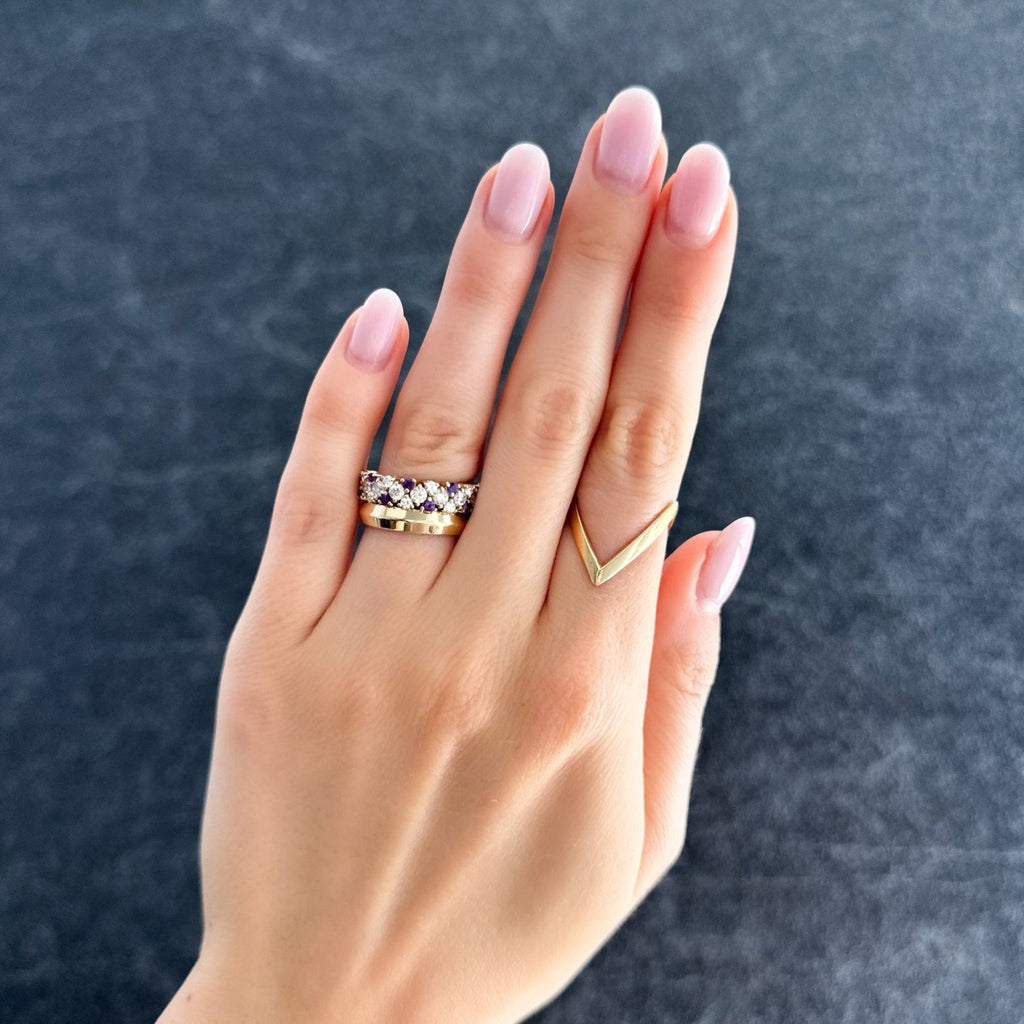 Celestial Round Diamond Wedding Band with Amethyst