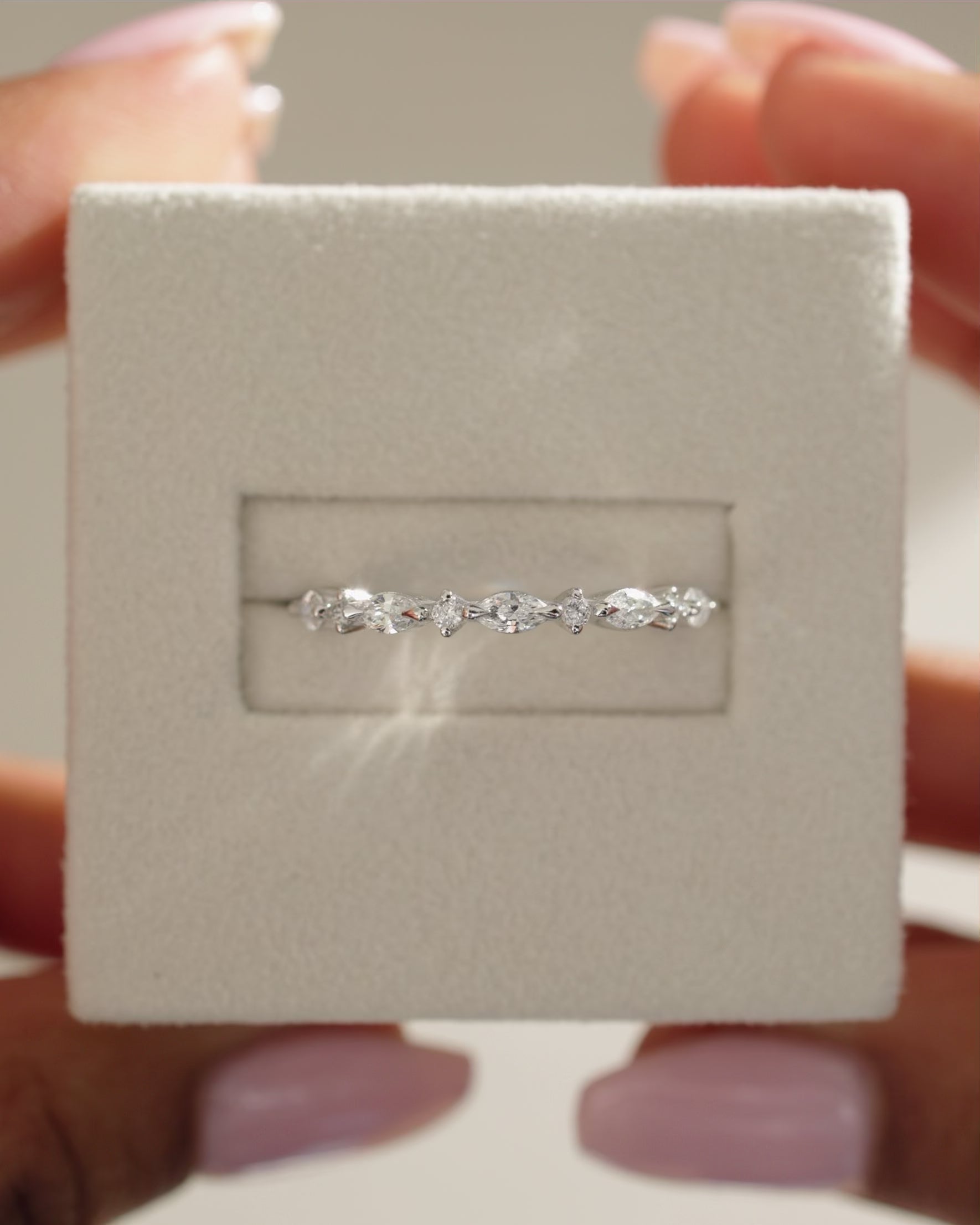 0.76 TCW Marquise & Round CVD Diamond Half eternity Wedding Band