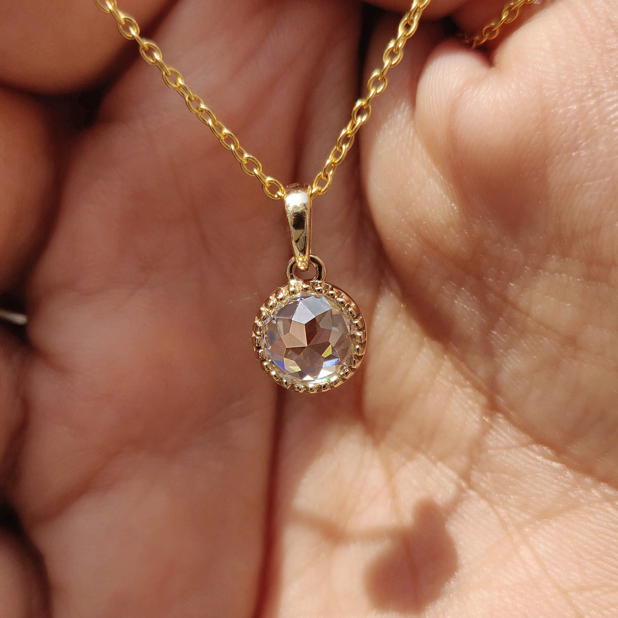 Round Rose Cut moissanite pendant In Solitaire style Image secondaire du produit