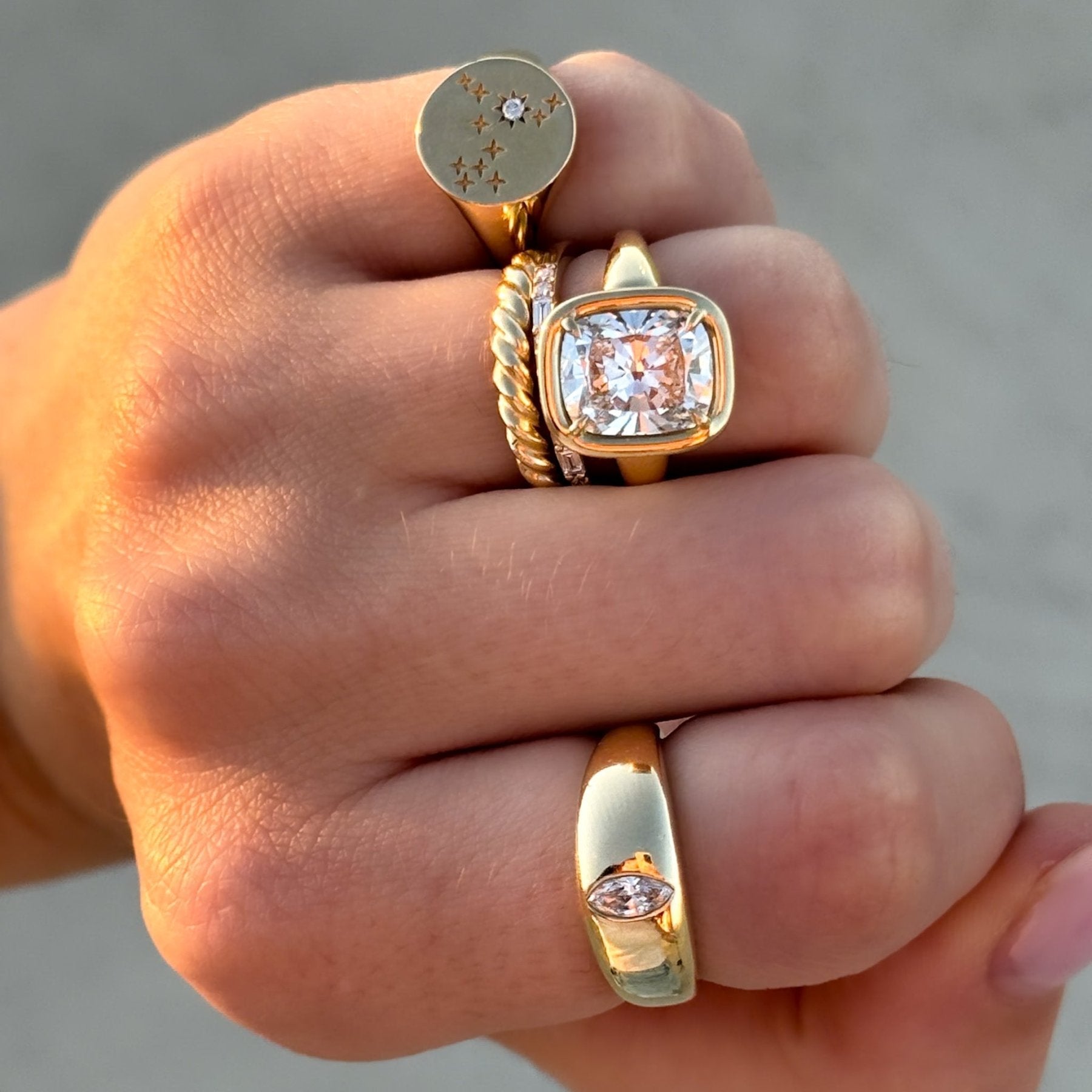 Chunky Burnished Ring with a Marquise Cut