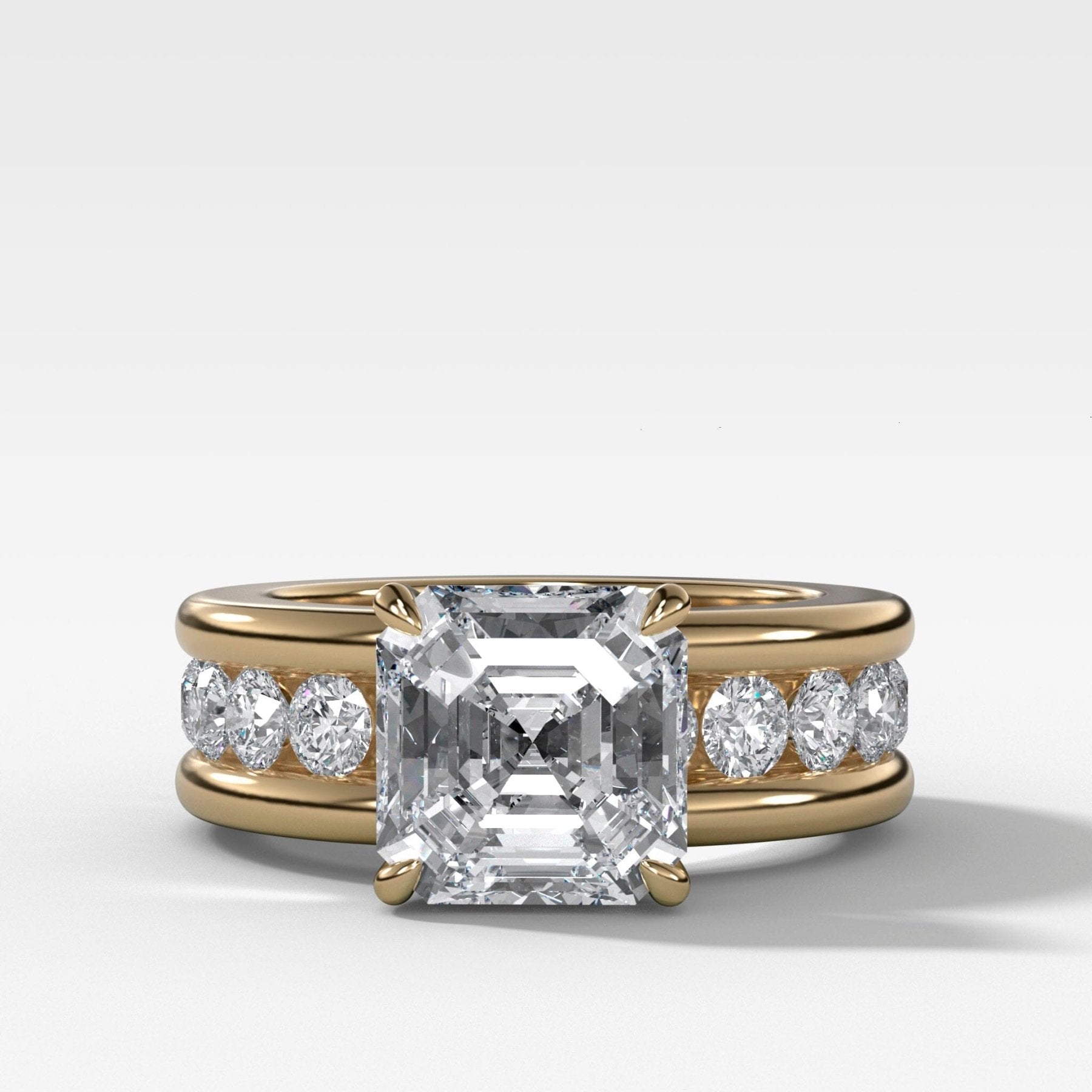 Chunky Channel Set Engagement Ring with Asscher Cut Diamond