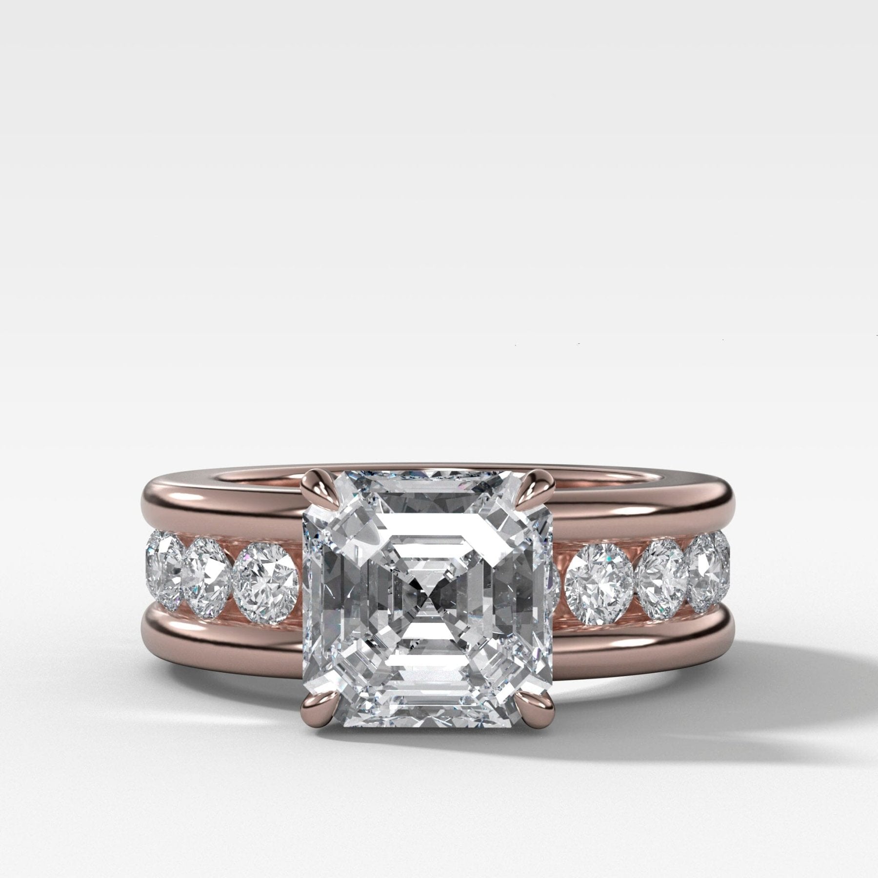 Chunky Channel Set Engagement Ring with Asscher Cut Diamond