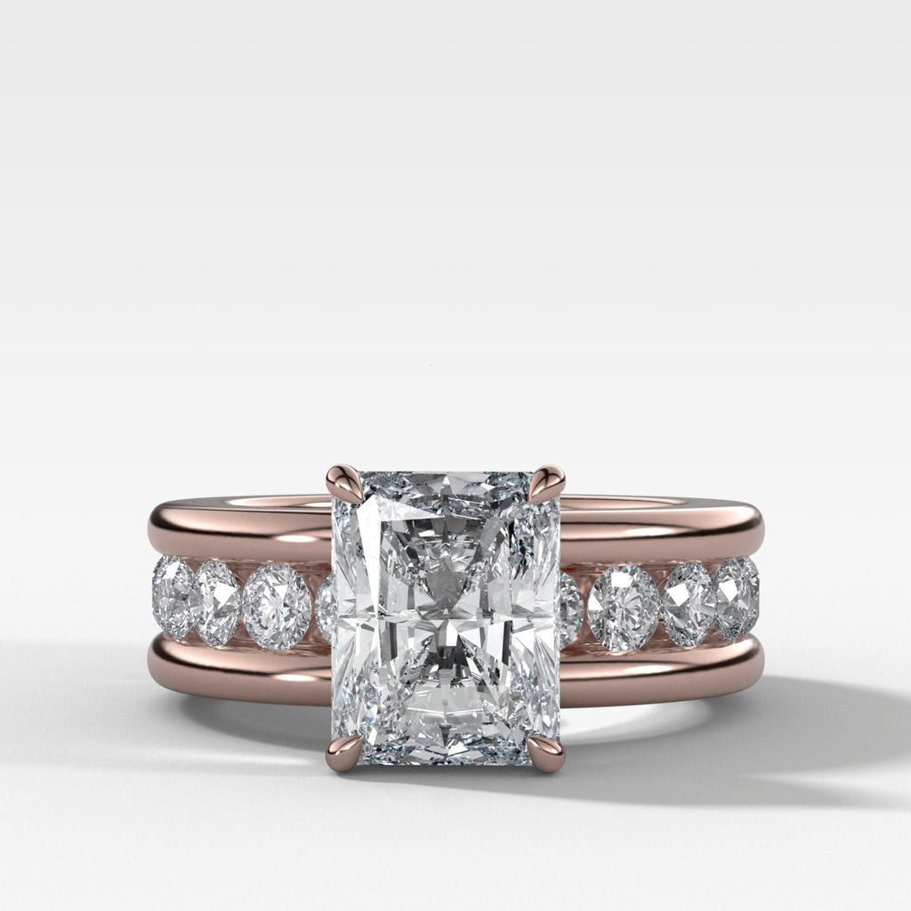 Chunky Channel Set Engagement Ring with Elongated Radiant Cut Diamond