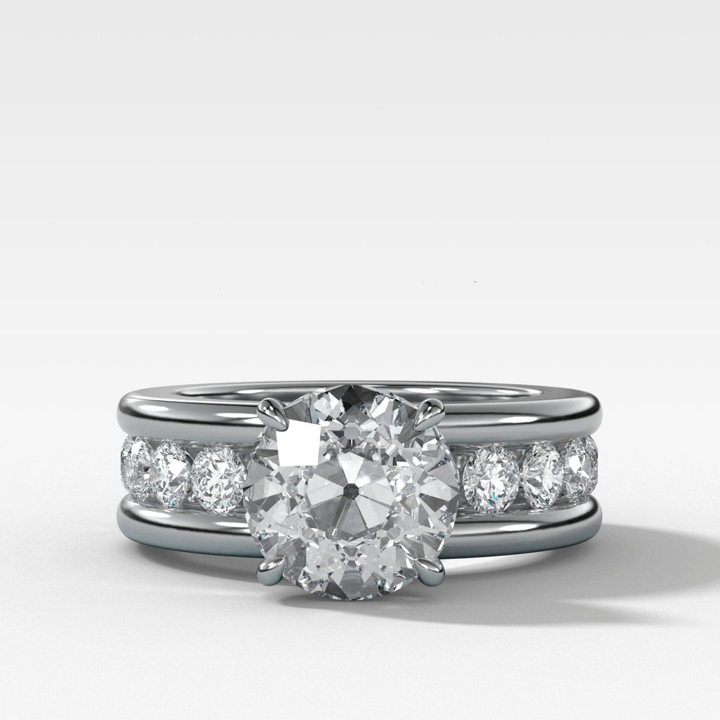 Chunky Channel Set Engagement Ring with Old Euro Cut Diamond