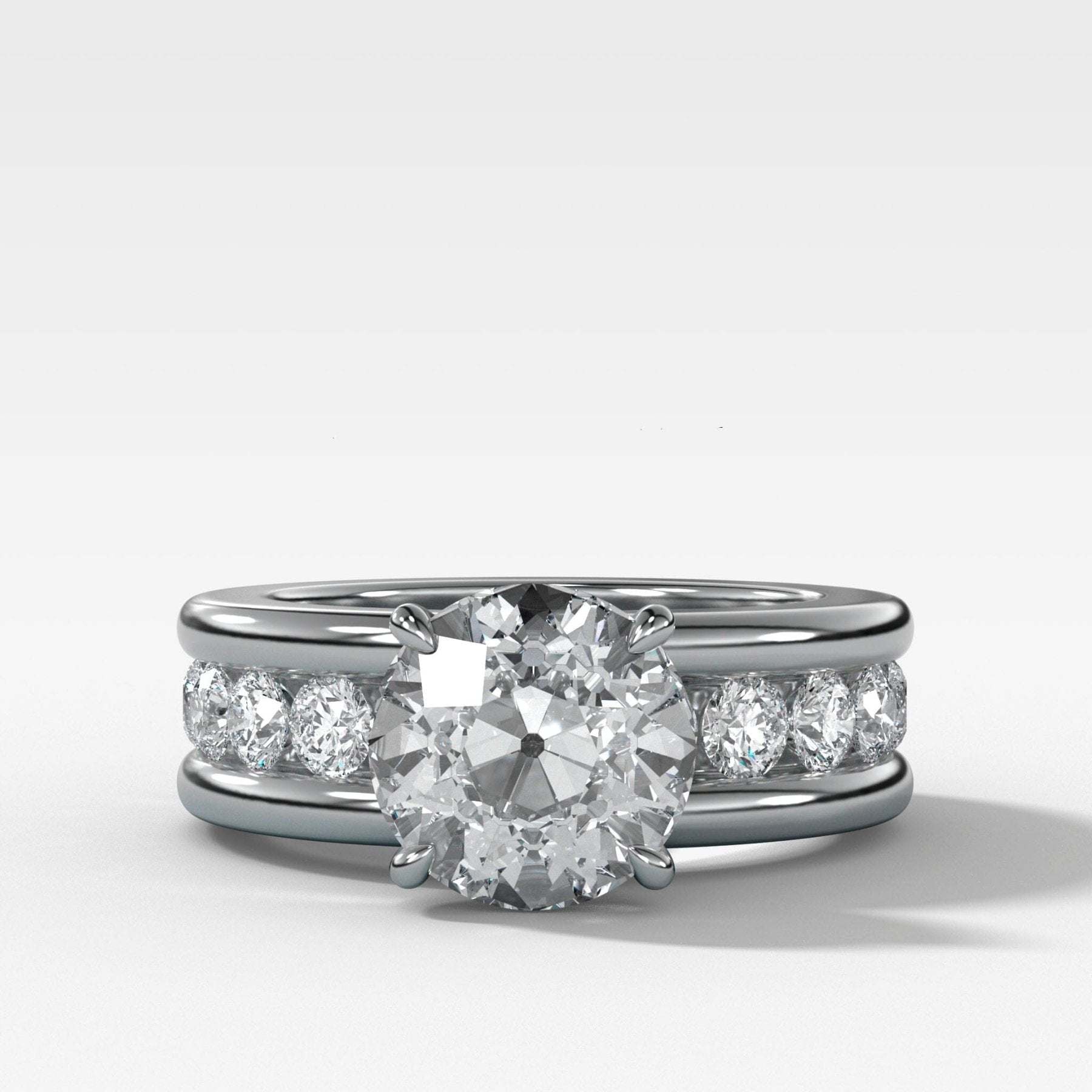 Chunky Channel Set Engagement Ring with Old Euro Cut Diamond