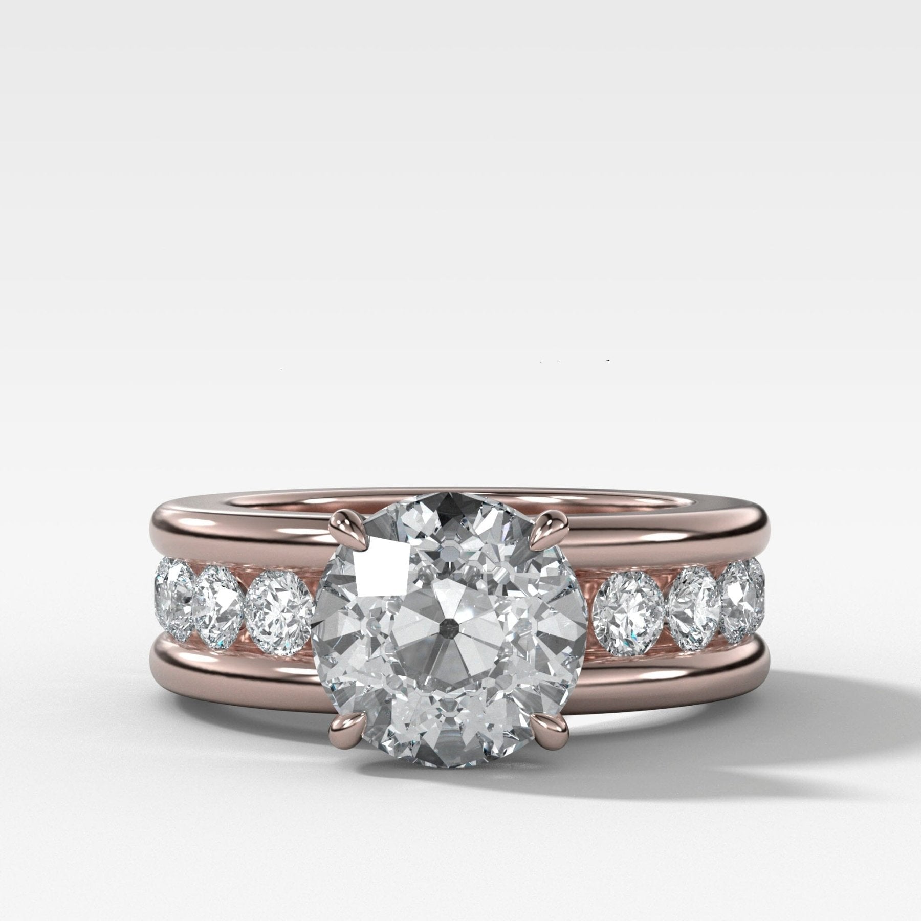 Chunky Channel Set Engagement Ring with Old Euro Cut Diamond