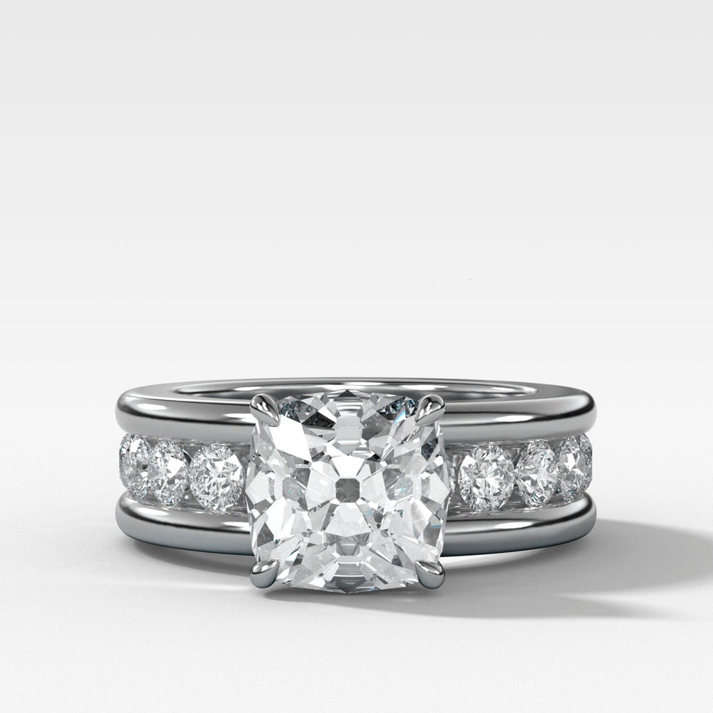 Chunky Channel Set Engagement Ring with Old Mine Cut Diamond