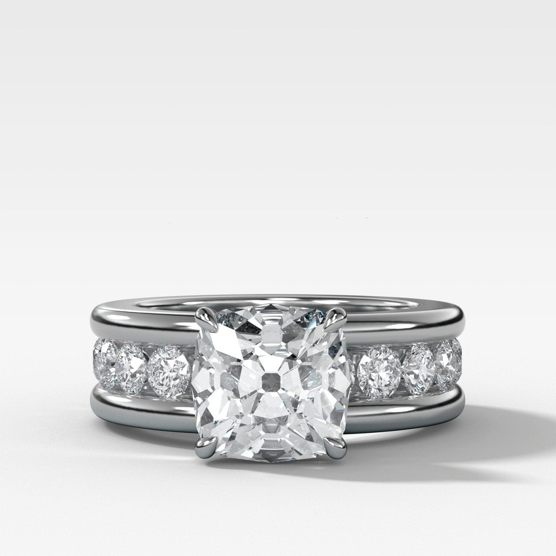 Chunky Channel Set Engagement Ring with Old Mine Cut Diamond