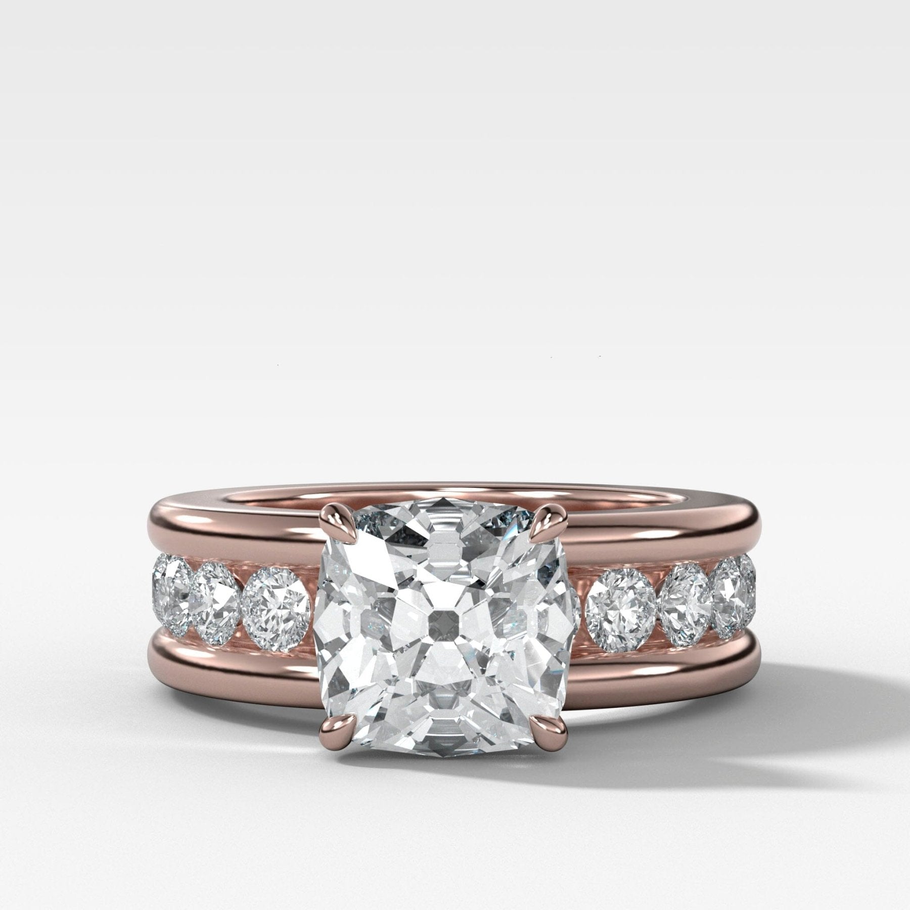 Chunky Channel Set Engagement Ring with Old Mine Cut Diamond