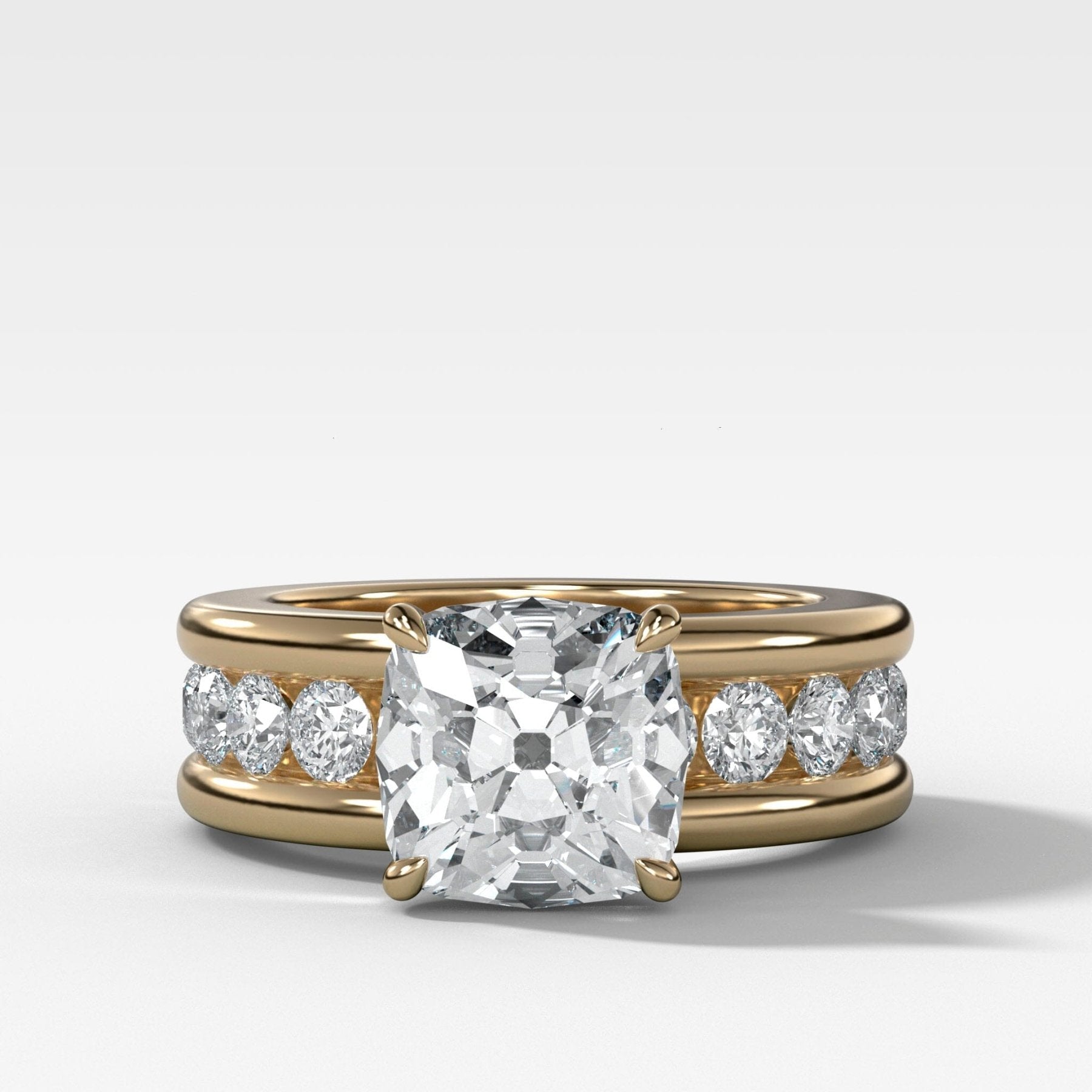 Chunky Channel Set Engagement Ring with Old Mine Cut Diamond