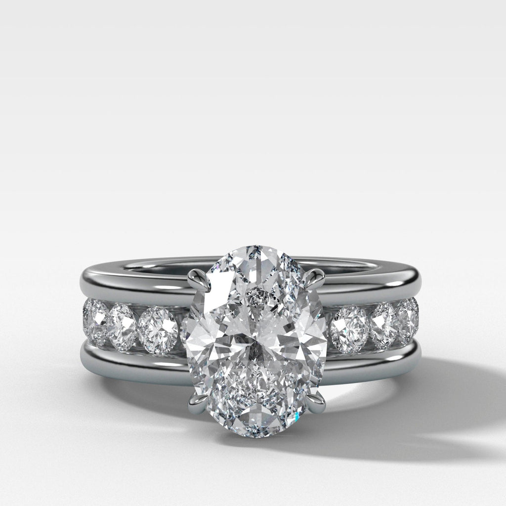 Chunky Channel Set Engagement Ring with Oval Cut Diamond