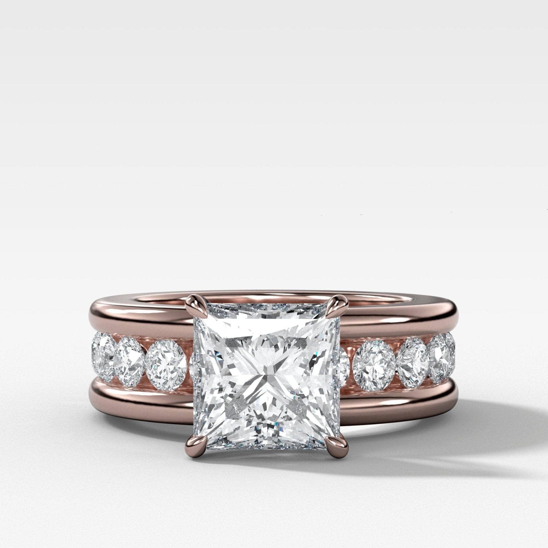 Chunky Channel Set Engagement Ring with Princess Cut Diamond