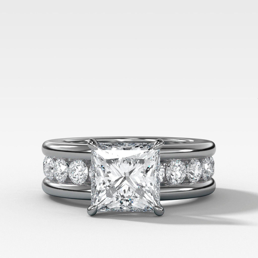 Chunky Channel Set Engagement Ring with Princess Cut Diamond