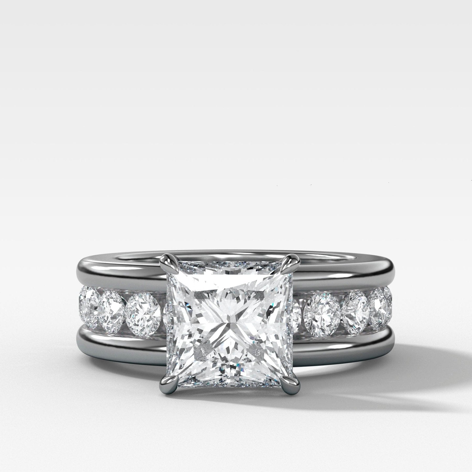 Chunky Channel Set Engagement Ring with Princess Cut Diamond