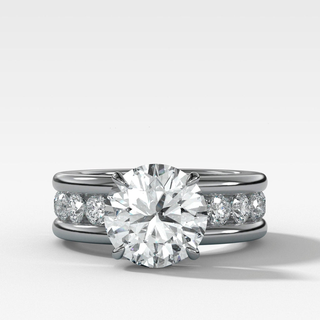 Chunky Channel Set Engagement Ring with Round Cut Diamond