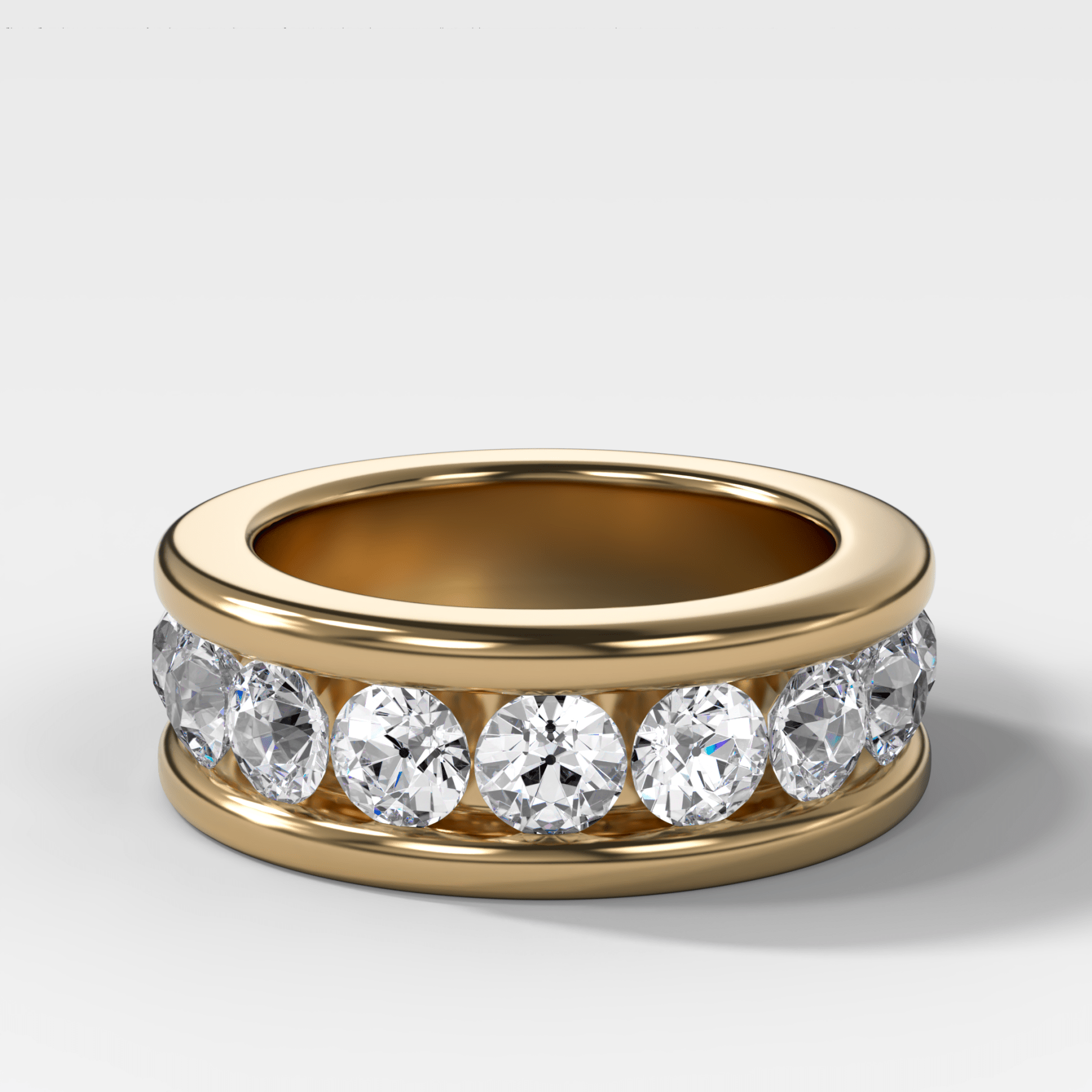 Chunky Channel Set Halfway Wedding band with Old Euro Cut Diamonds Main image