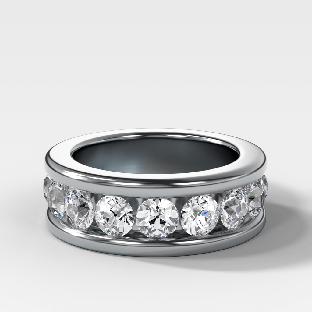 Chunky Channel Set Halfway Wedding band with Old Euro Cut Diamonds