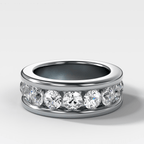 Chunky Channel Set Halfway Wedding band with Old Euro Cut Diamonds