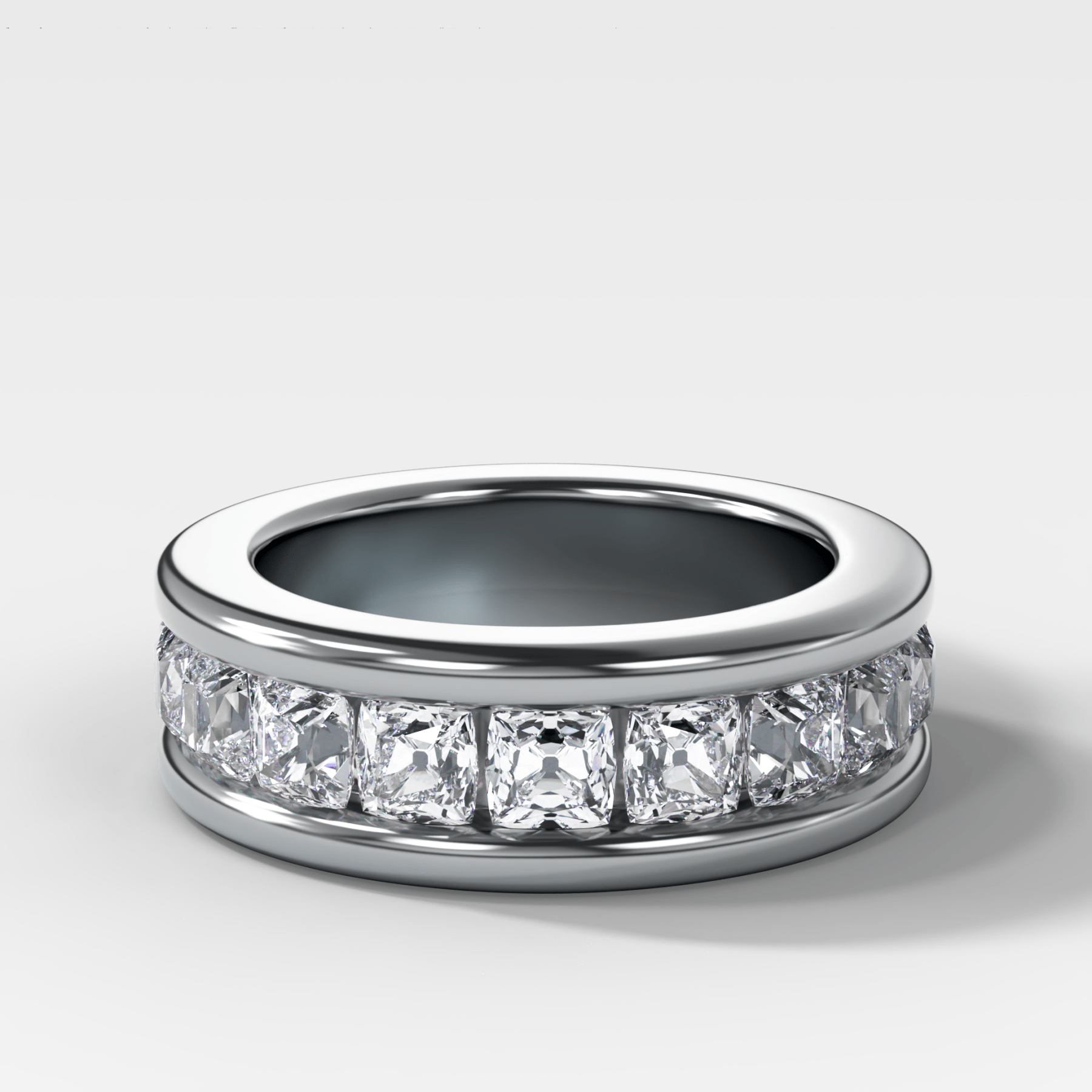 Chunky Channel Set Halfway Wedding band with Old Mine Cut Diamonds