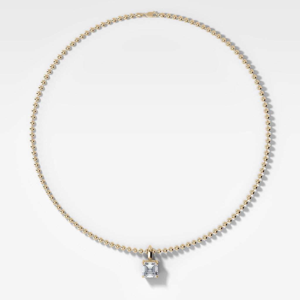 Classic Asscher Attachable Diamond Pendant With Beaded Chain (3mm)
