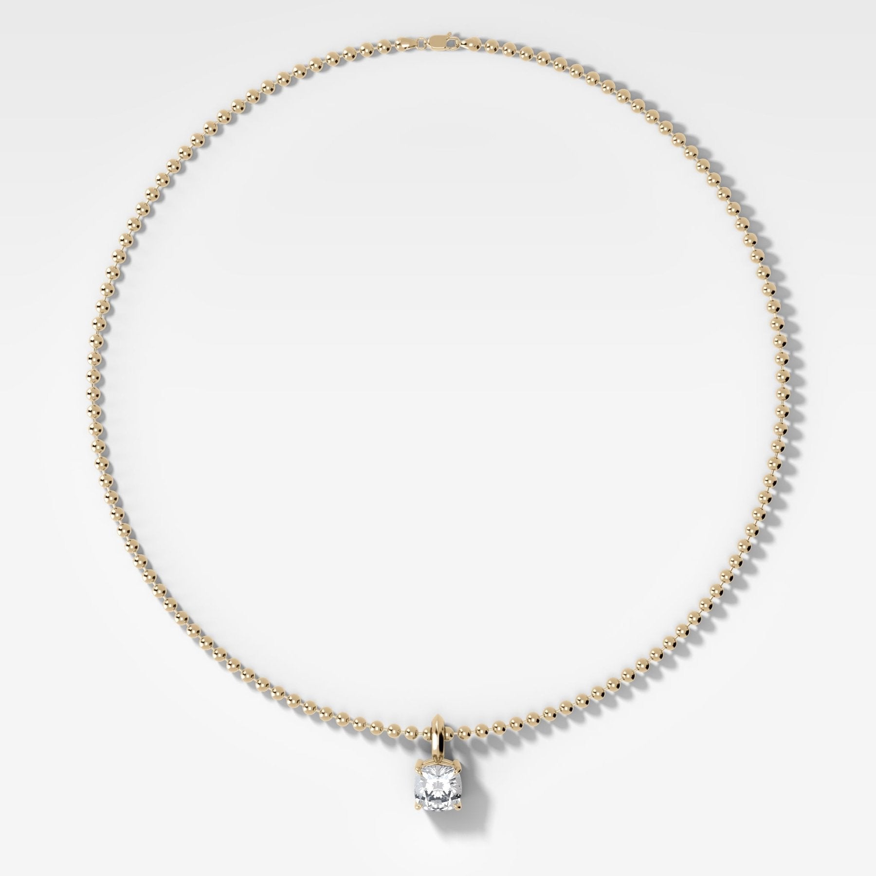 Classic Cushion Attachable Diamond Pendant With Beaded Chain (3mm)