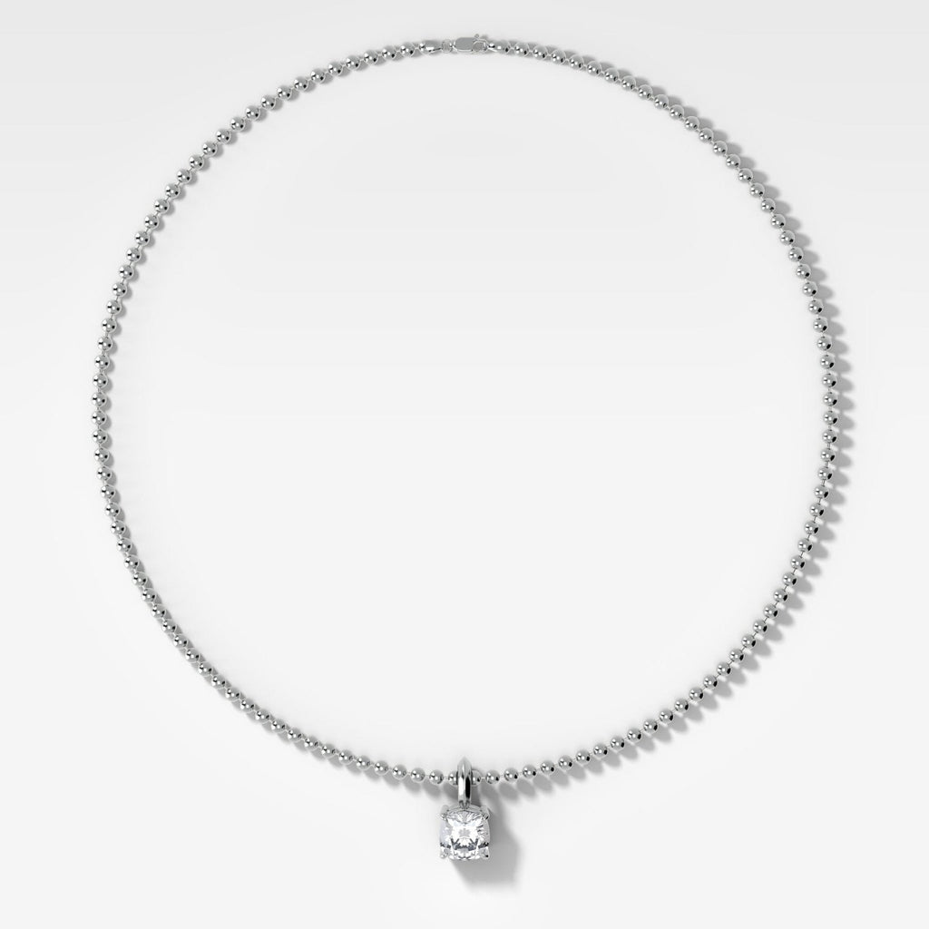 Classic Cushion Attachable Diamond Pendant With Beaded Chain (3mm)