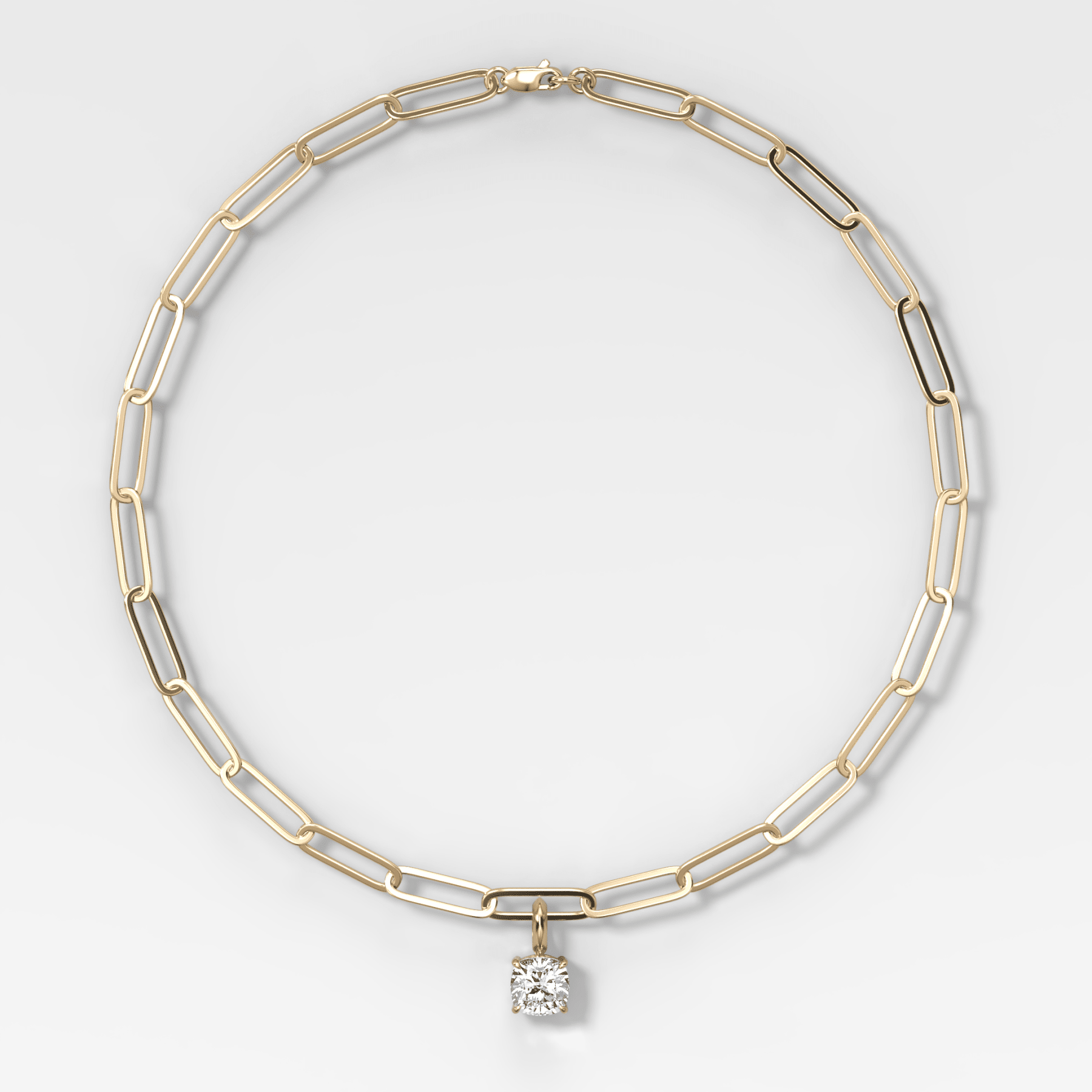 Classic Cushion Attachable Diamond Pendant With Paperclip Chain (6.2mm)
