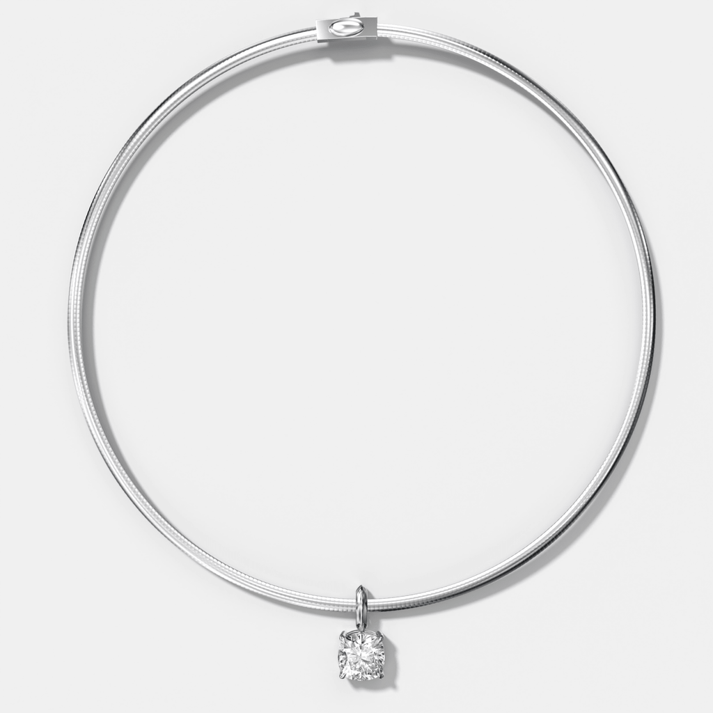 Classic Cushion Attachable Diamond Pendant With Reversible Omega Chain (3mm)