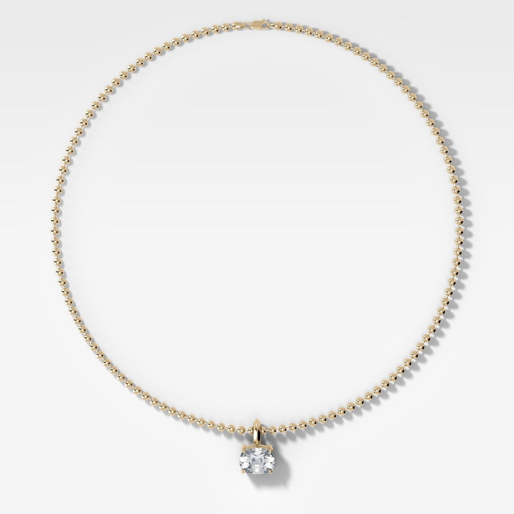 Classic East West Elongated Cushion Attachable Diamond Pendant With Beaded Chain (3mm)