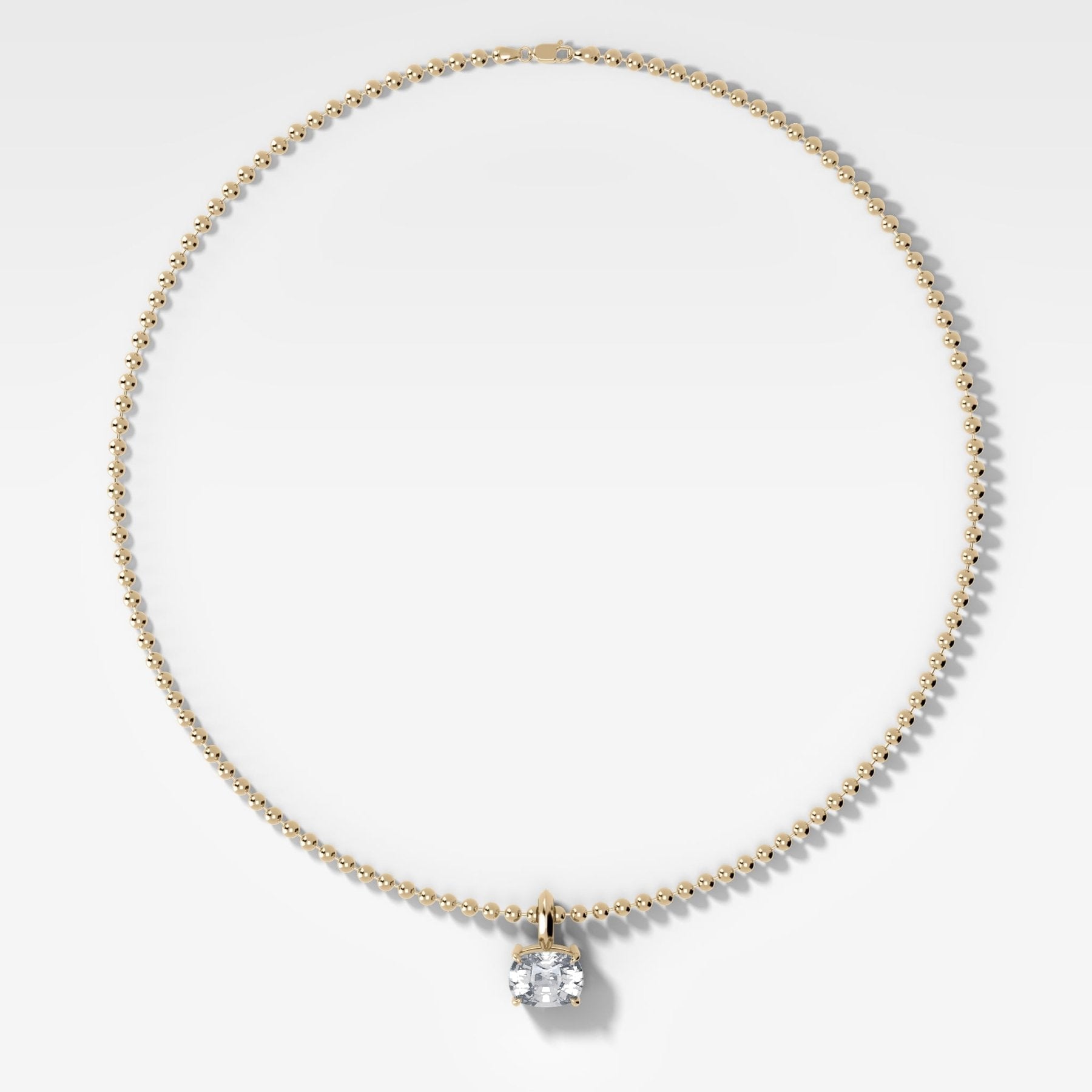 Classic East West Elongated Cushion Attachable Diamond Pendant With Beaded Chain (3mm)