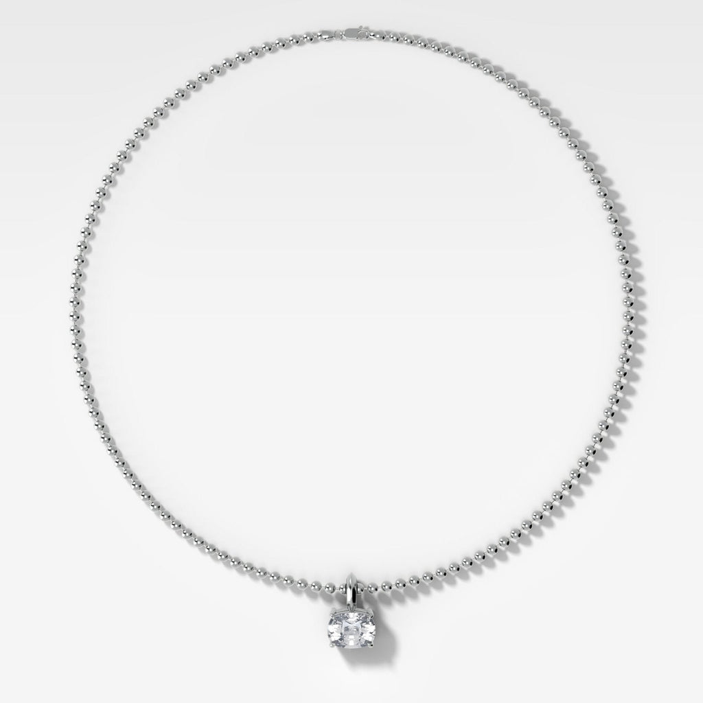 Classic East West Elongated Cushion Attachable Diamond Pendant With Beaded Chain (3mm)