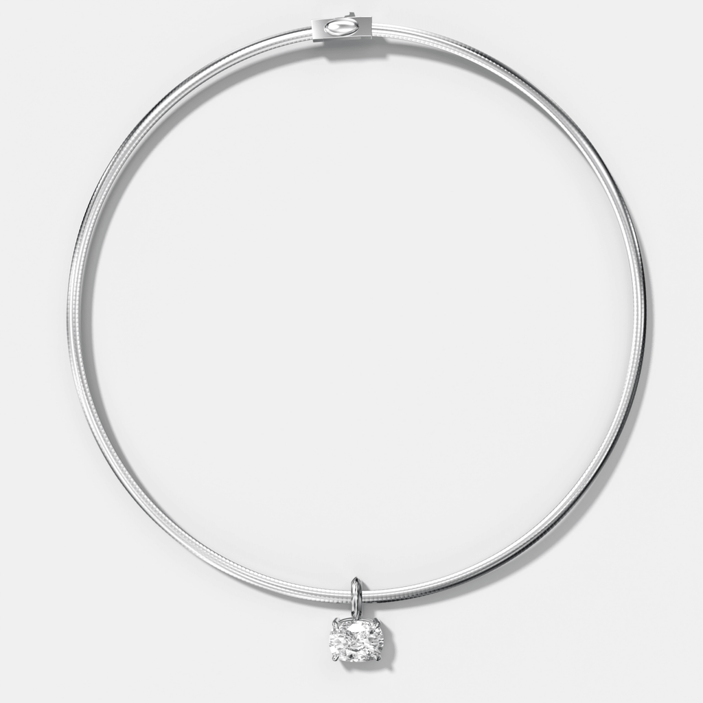 Classic East West Elongated Cushion Attachable Diamond Pendant With Reversible Omega Chain (3mm)