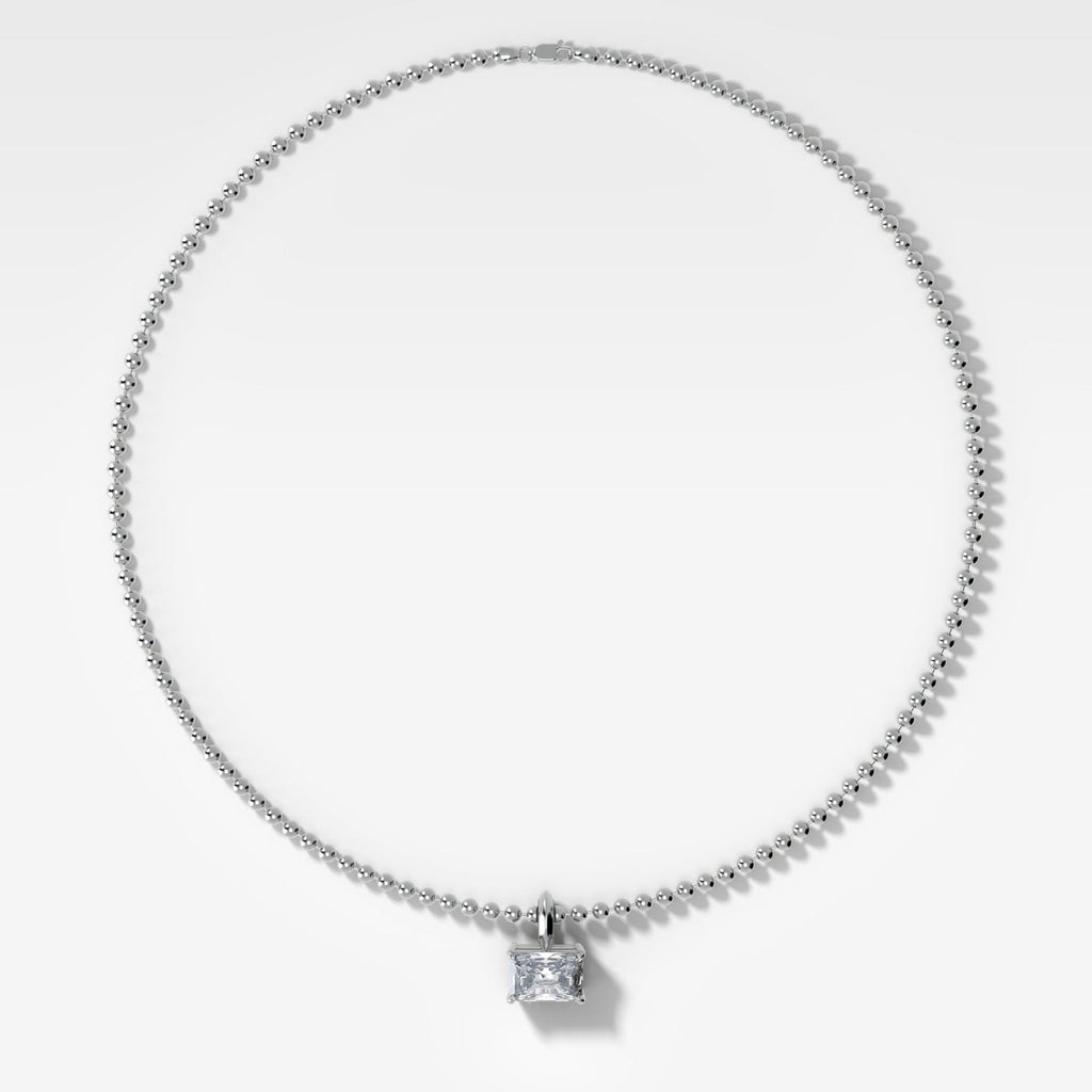 Classic East West Elongated Radiant Attachable Diamond Pendant With Beaded Chain (3mm)