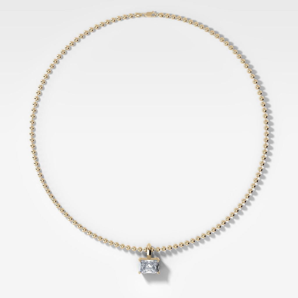 Classic East West Elongated Radiant Attachable Diamond Pendant With Beaded Chain (3mm)