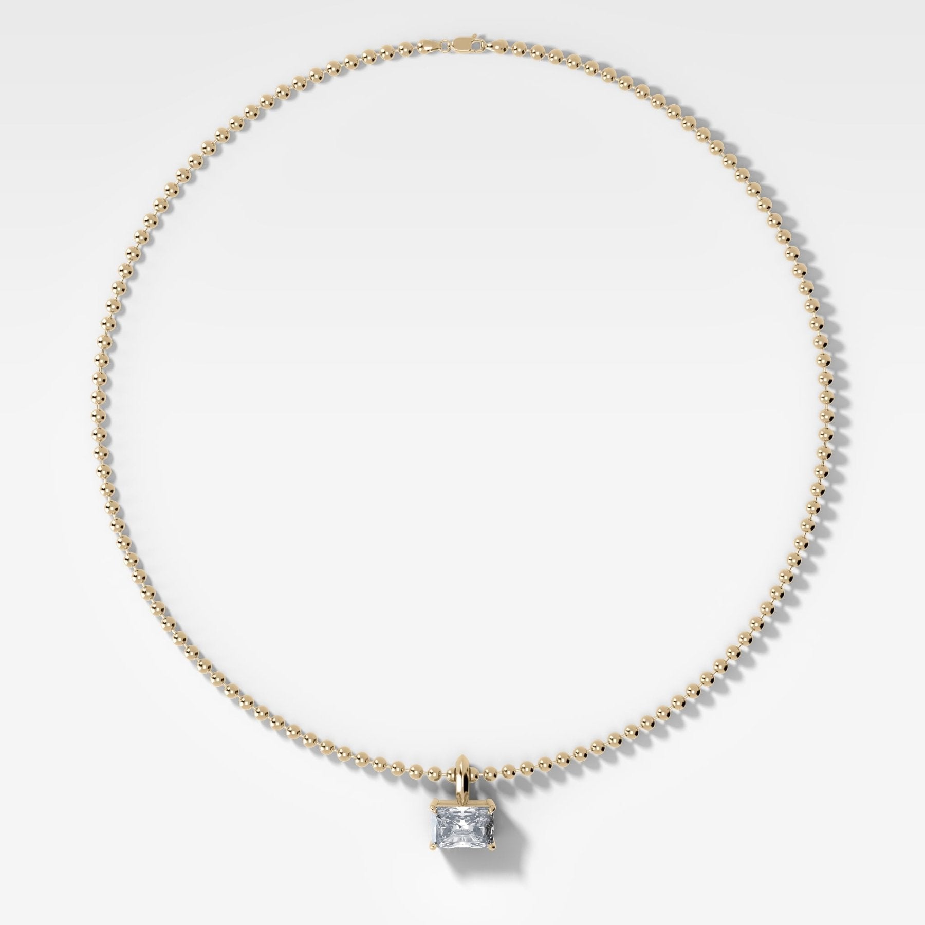 Classic East West Elongated Radiant Attachable Diamond Pendant With Beaded Chain (3mm)
